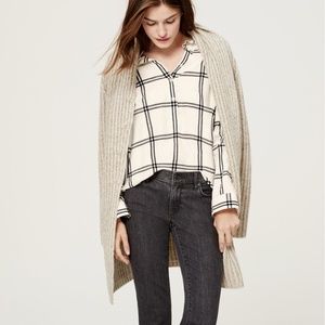 LOFT Cream and Black Plaid Button Up
